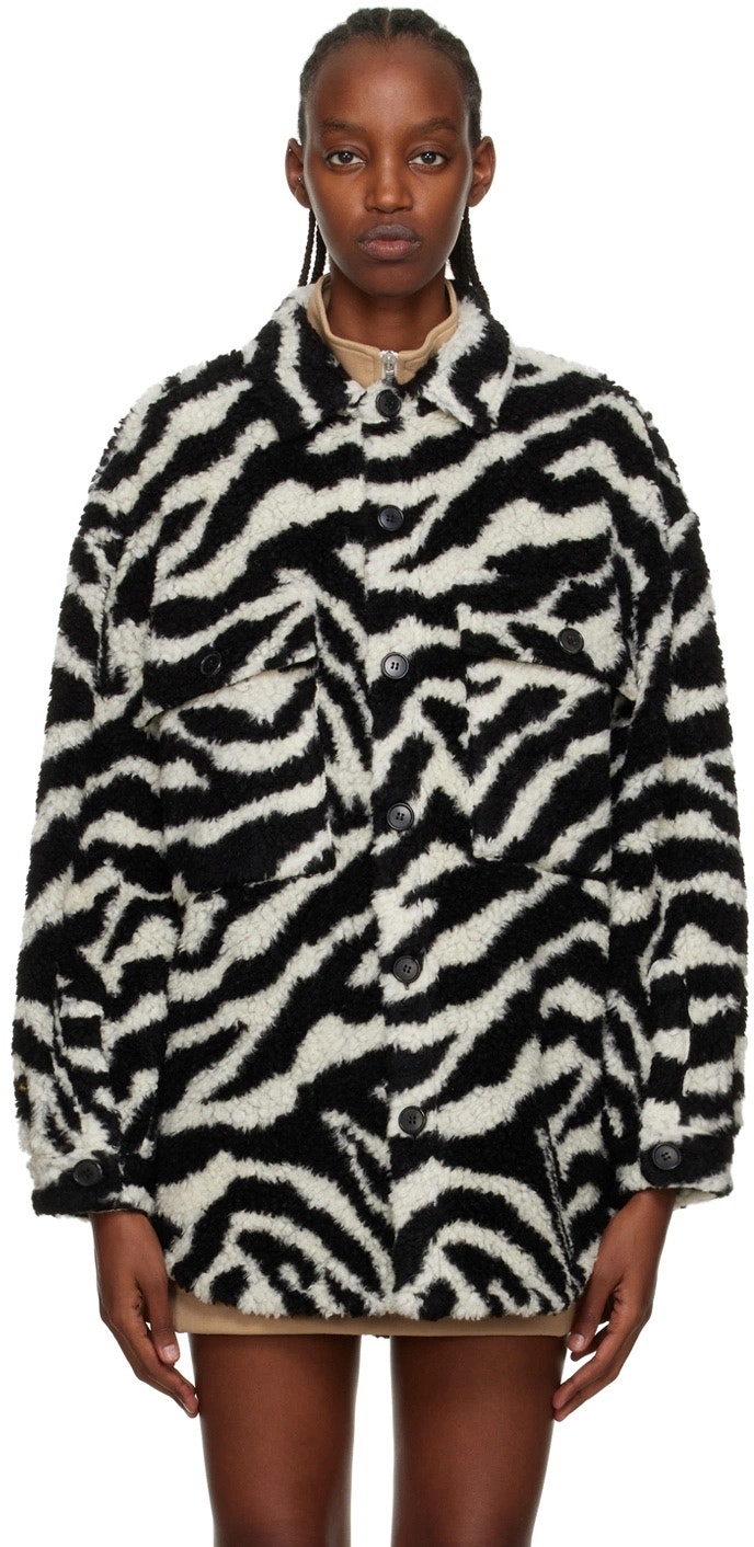 Palm Angels Black & White Zebra Wool Blend Sherpa Fleece Jacket, Women's Medium